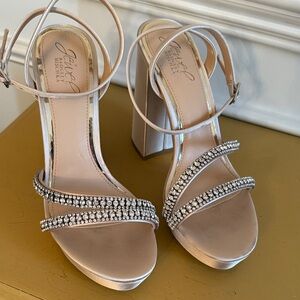 Jewel Badgley Mischka Silver Crystal Heels